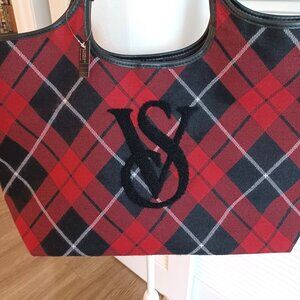 NWT Victoria's Secret Red and Black Plaid Tote or Large Bag VS Initials on Front